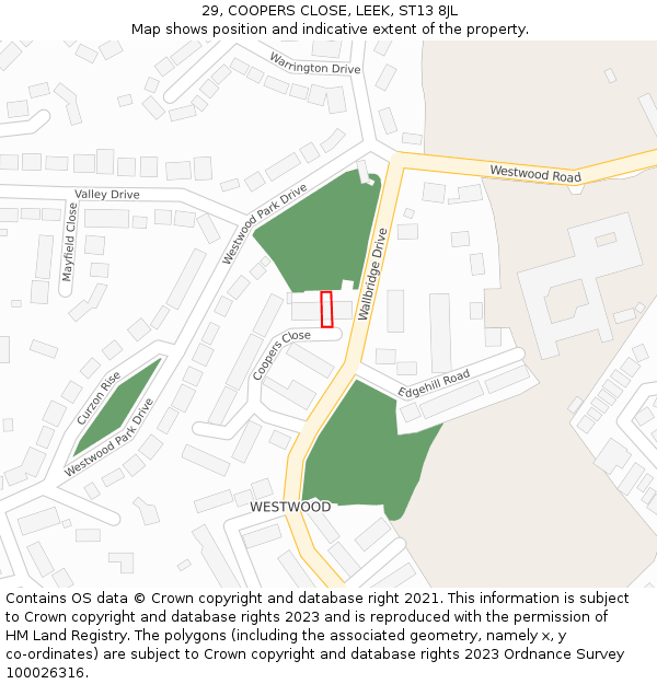 29, COOPERS CLOSE, LEEK, ST13 8JL: Location map and indicative extent of plot