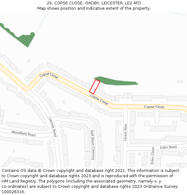 29, COPSE CLOSE, OADBY, LEICESTER, LE2 4FD: Location map and indicative extent of plot