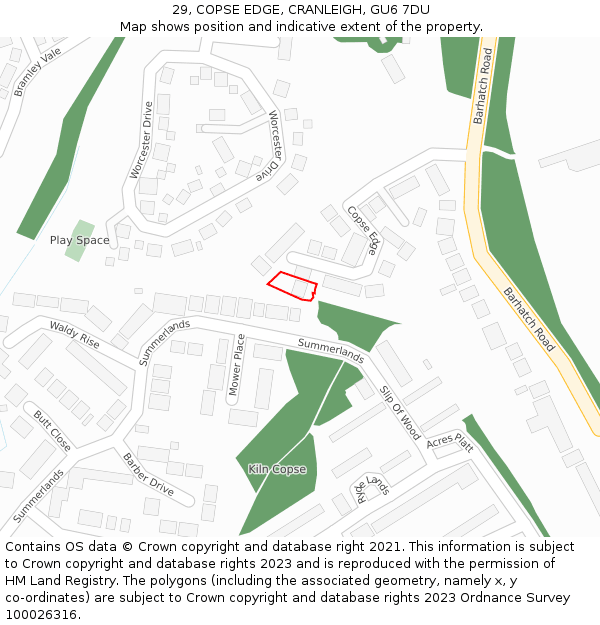 29, COPSE EDGE, CRANLEIGH, GU6 7DU: Location map and indicative extent of plot