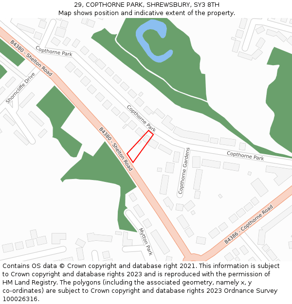 29, COPTHORNE PARK, SHREWSBURY, SY3 8TH: Location map and indicative extent of plot