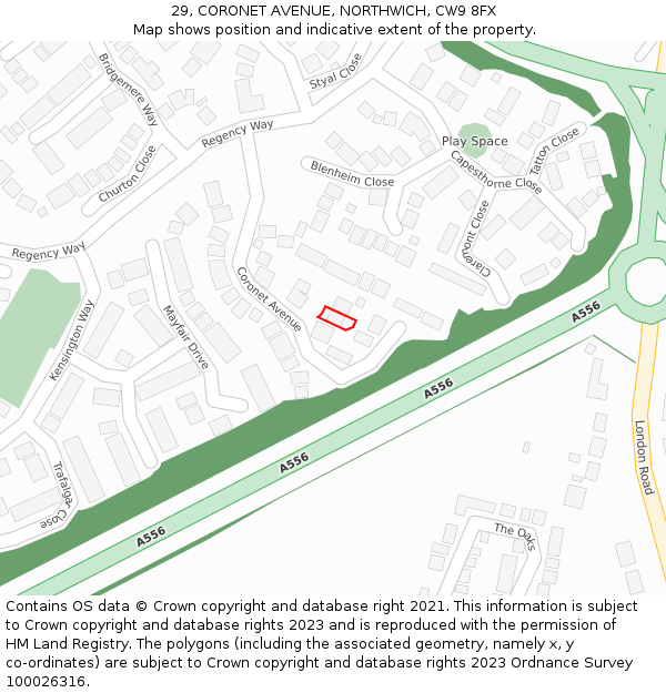 29, CORONET AVENUE, NORTHWICH, CW9 8FX: Location map and indicative extent of plot