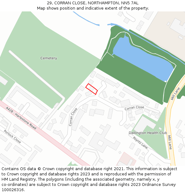 29, CORRAN CLOSE, NORTHAMPTON, NN5 7AL: Location map and indicative extent of plot