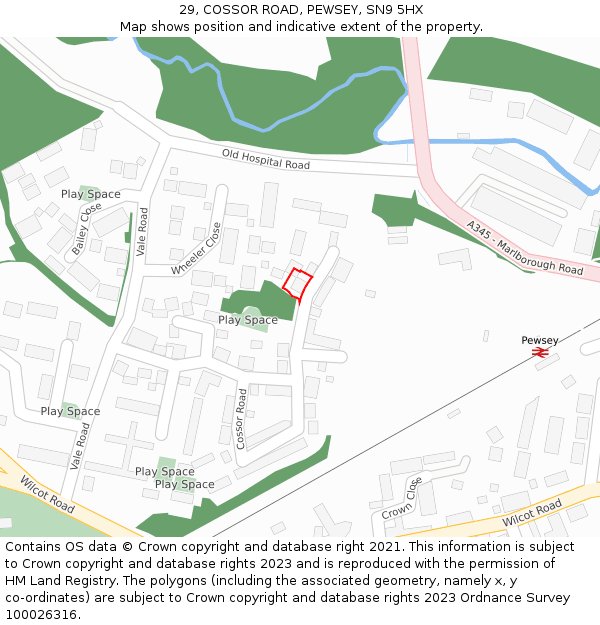 29, COSSOR ROAD, PEWSEY, SN9 5HX: Location map and indicative extent of plot