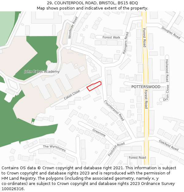 29, COUNTERPOOL ROAD, BRISTOL, BS15 8DQ: Location map and indicative extent of plot