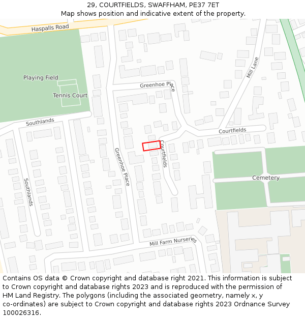 29, COURTFIELDS, SWAFFHAM, PE37 7ET: Location map and indicative extent of plot