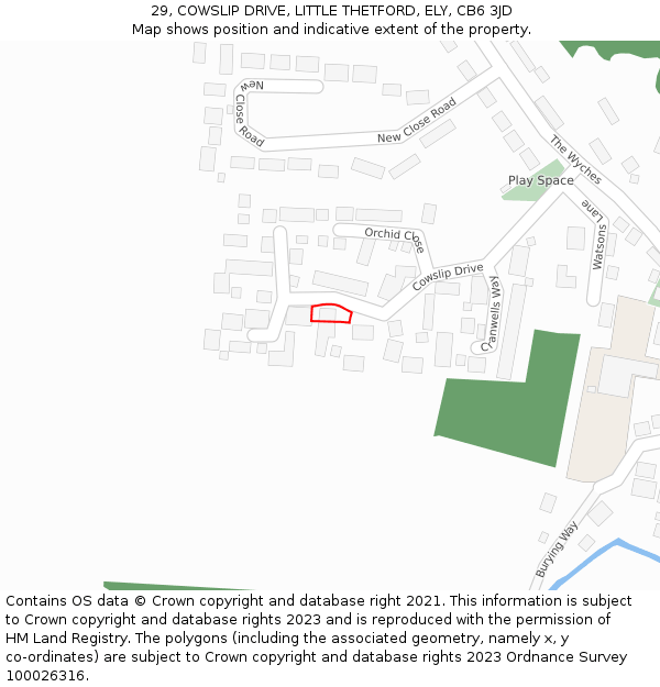 29, COWSLIP DRIVE, LITTLE THETFORD, ELY, CB6 3JD: Location map and indicative extent of plot