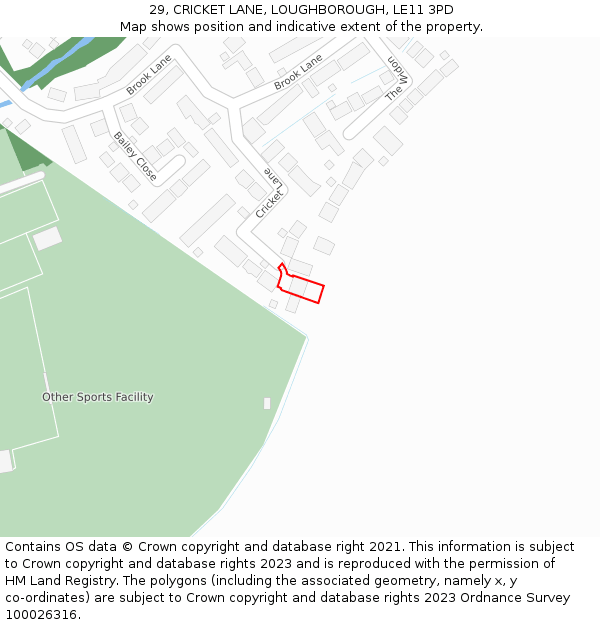 29, CRICKET LANE, LOUGHBOROUGH, LE11 3PD: Location map and indicative extent of plot