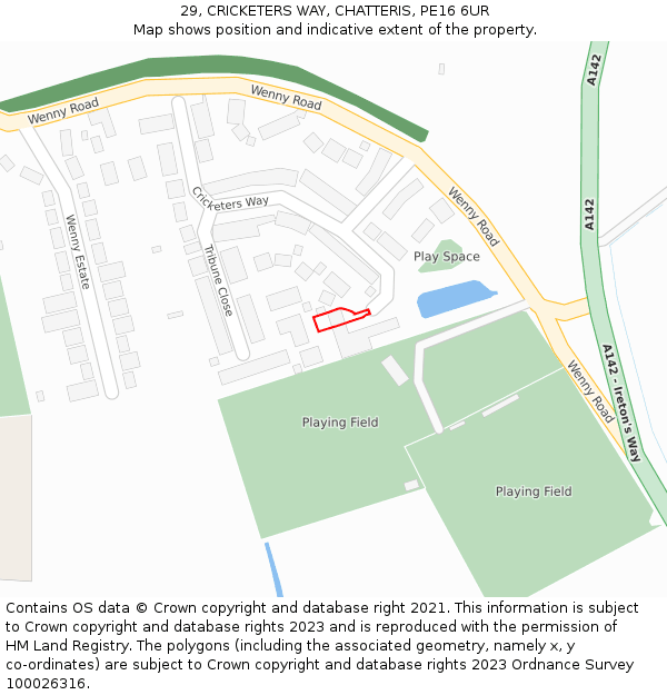 29, CRICKETERS WAY, CHATTERIS, PE16 6UR: Location map and indicative extent of plot