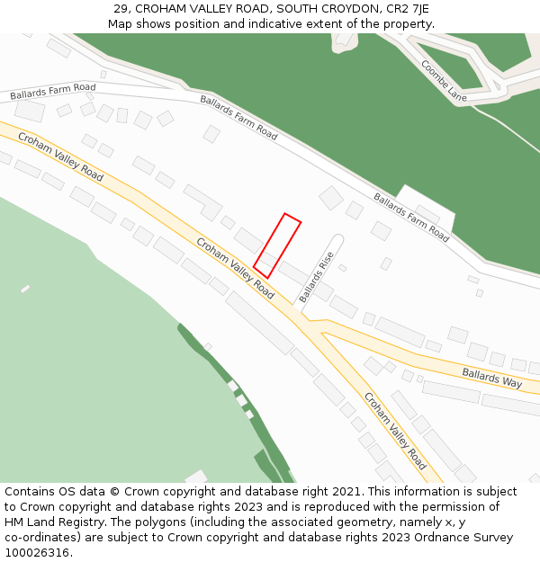 29, CROHAM VALLEY ROAD, SOUTH CROYDON, CR2 7JE: Location map and indicative extent of plot