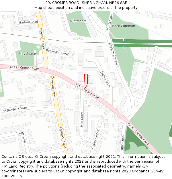 29, CROMER ROAD, SHERINGHAM, NR26 8AB: Location map and indicative extent of plot