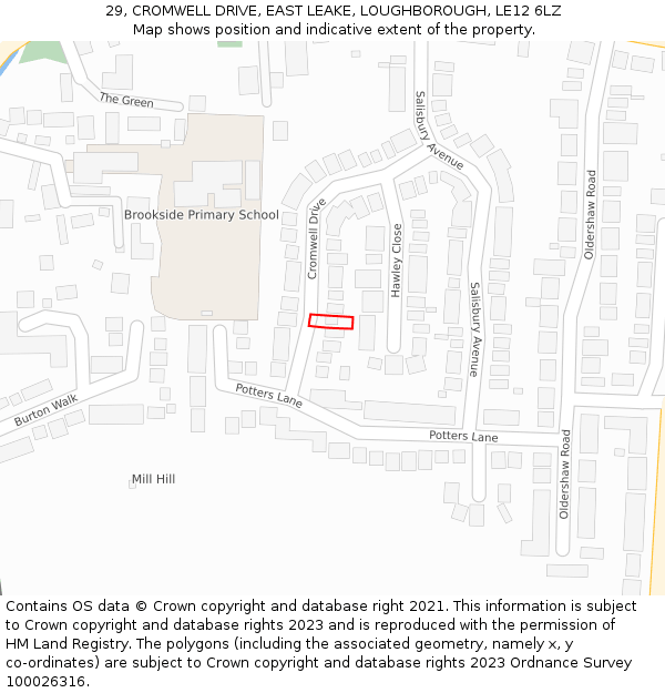 29, CROMWELL DRIVE, EAST LEAKE, LOUGHBOROUGH, LE12 6LZ: Location map and indicative extent of plot