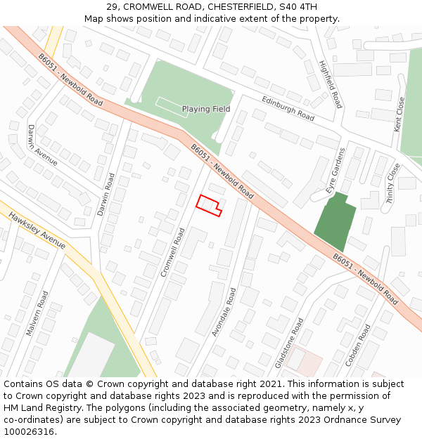 29, CROMWELL ROAD, CHESTERFIELD, S40 4TH: Location map and indicative extent of plot