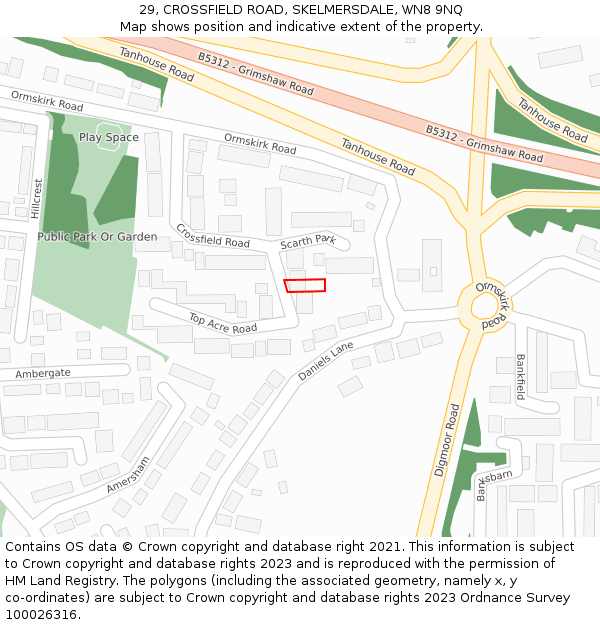 29, CROSSFIELD ROAD, SKELMERSDALE, WN8 9NQ: Location map and indicative extent of plot