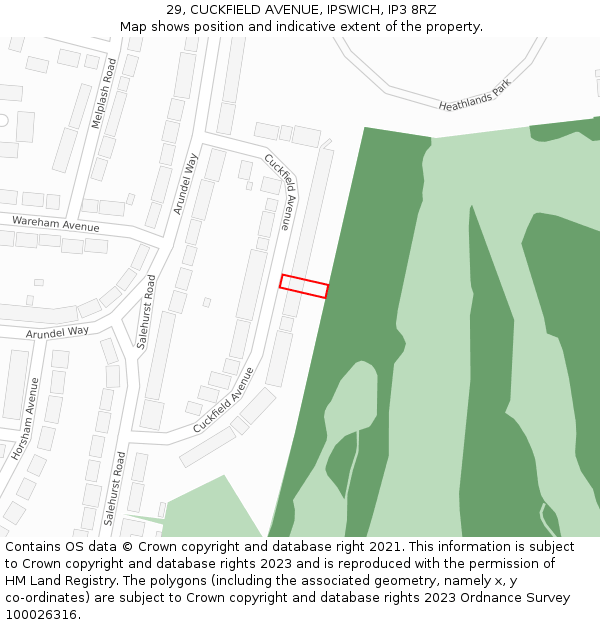 29, CUCKFIELD AVENUE, IPSWICH, IP3 8RZ: Location map and indicative extent of plot