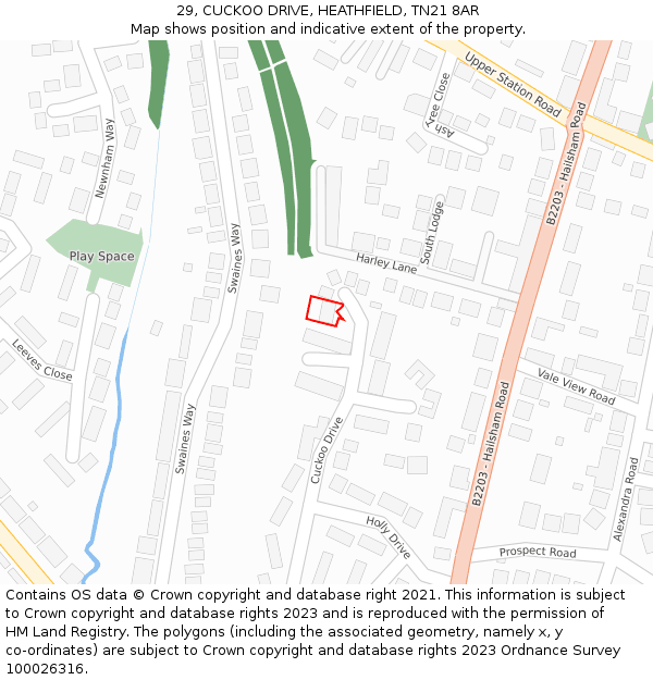 29, CUCKOO DRIVE, HEATHFIELD, TN21 8AR: Location map and indicative extent of plot