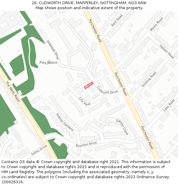 29, CUDWORTH DRIVE, MAPPERLEY, NOTTINGHAM, NG3 6AW: Location map and indicative extent of plot