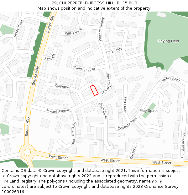 29, CULPEPPER, BURGESS HILL, RH15 8UB: Location map and indicative extent of plot