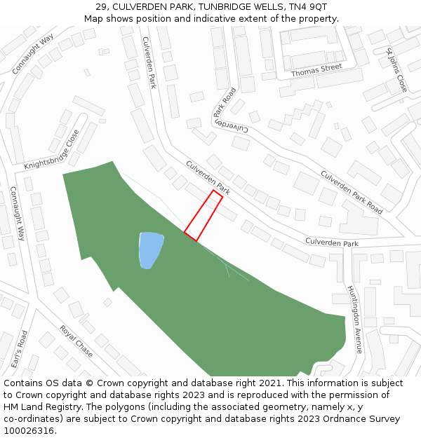 29, CULVERDEN PARK, TUNBRIDGE WELLS, TN4 9QT: Location map and indicative extent of plot