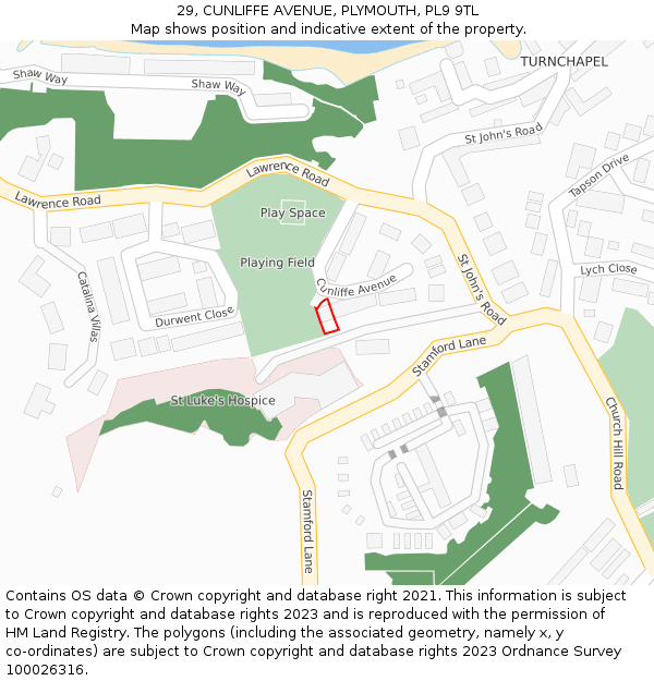 29, CUNLIFFE AVENUE, PLYMOUTH, PL9 9TL: Location map and indicative extent of plot