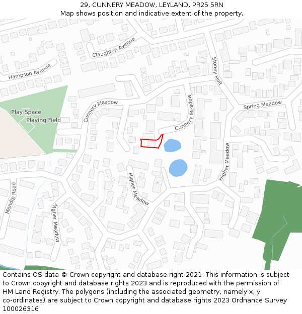 29, CUNNERY MEADOW, LEYLAND, PR25 5RN: Location map and indicative extent of plot