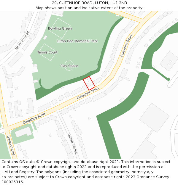 29, CUTENHOE ROAD, LUTON, LU1 3NB: Location map and indicative extent of plot