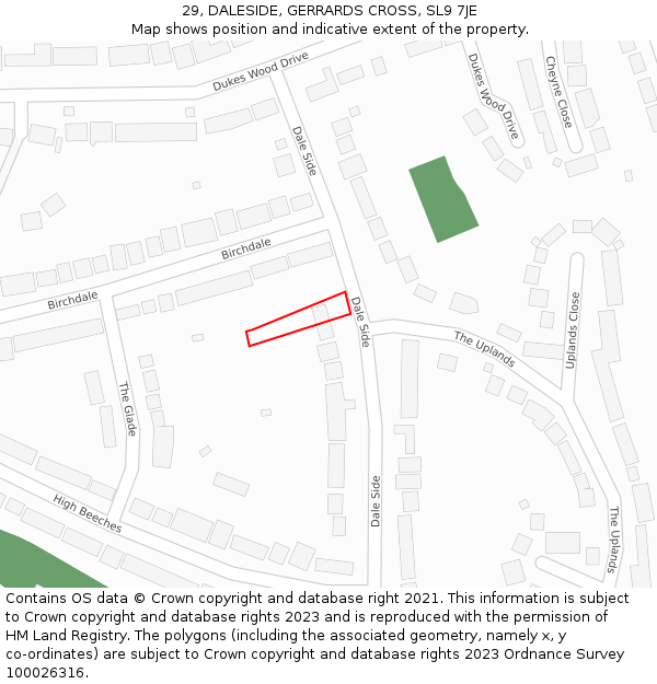 29, DALESIDE, GERRARDS CROSS, SL9 7JE: Location map and indicative extent of plot