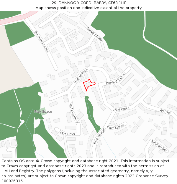 29, DANNOG Y COED, BARRY, CF63 1HF: Location map and indicative extent of plot