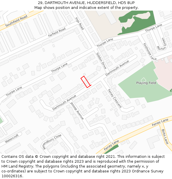 29, DARTMOUTH AVENUE, HUDDERSFIELD, HD5 8UP: Location map and indicative extent of plot