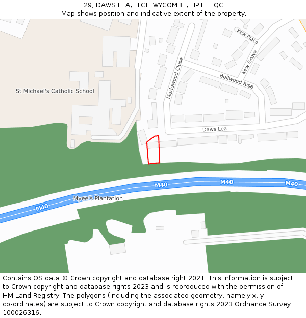 29, DAWS LEA, HIGH WYCOMBE, HP11 1QG: Location map and indicative extent of plot