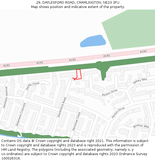 29, DAYLESFORD ROAD, CRAMLINGTON, NE23 3FU: Location map and indicative extent of plot