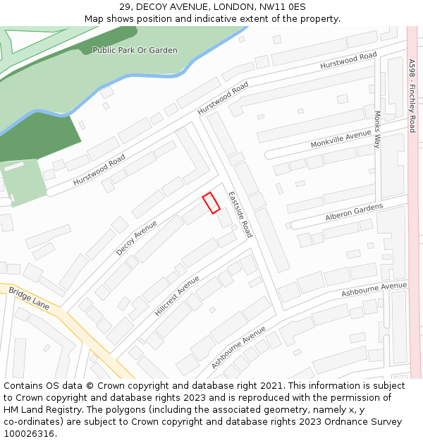 29, DECOY AVENUE, LONDON, NW11 0ES: Location map and indicative extent of plot