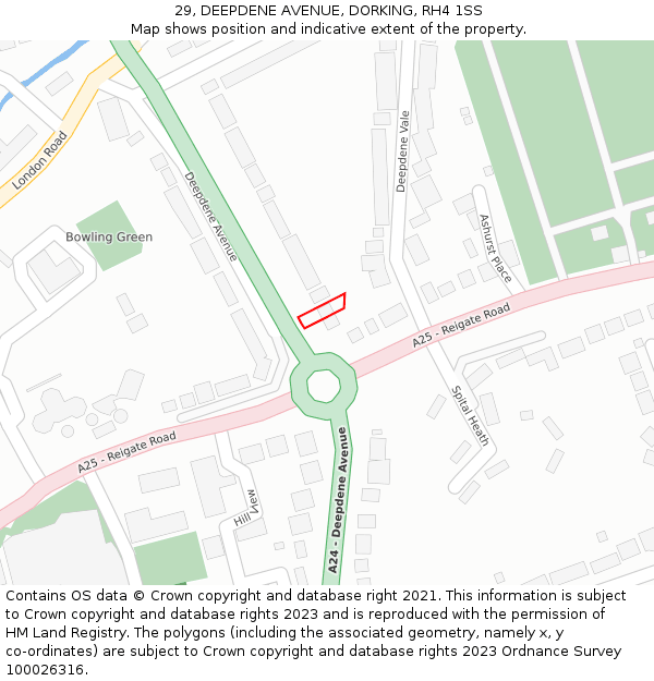 29, DEEPDENE AVENUE, DORKING, RH4 1SS: Location map and indicative extent of plot