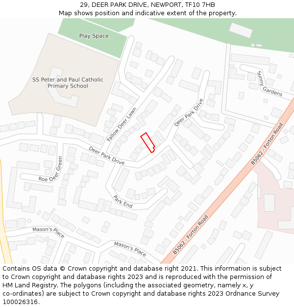 29, DEER PARK DRIVE, NEWPORT, TF10 7HB: Location map and indicative extent of plot