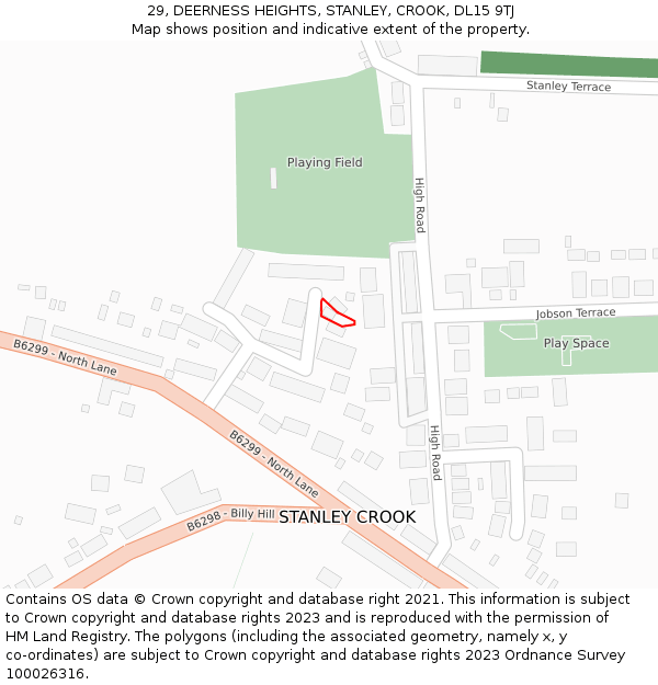 29, DEERNESS HEIGHTS, STANLEY, CROOK, DL15 9TJ: Location map and indicative extent of plot