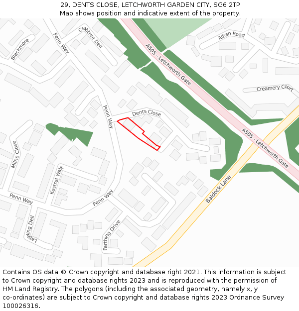 29, DENTS CLOSE, LETCHWORTH GARDEN CITY, SG6 2TP: Location map and indicative extent of plot