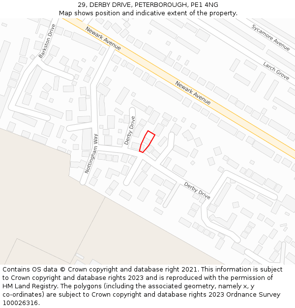 29, DERBY DRIVE, PETERBOROUGH, PE1 4NG: Location map and indicative extent of plot