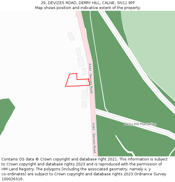 29, DEVIZES ROAD, DERRY HILL, CALNE, SN11 9PF: Location map and indicative extent of plot