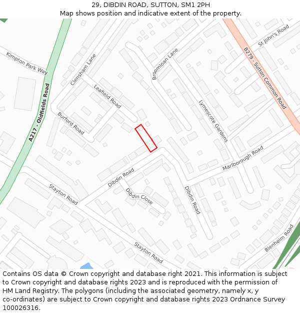 29, DIBDIN ROAD, SUTTON, SM1 2PH: Location map and indicative extent of plot