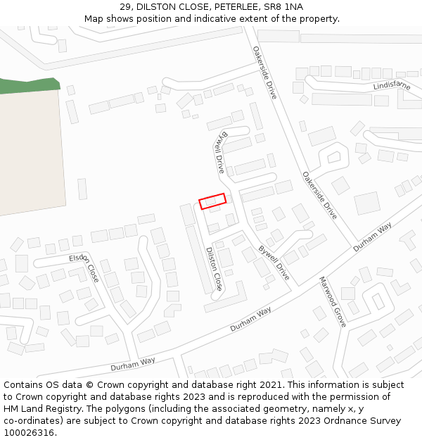 29, DILSTON CLOSE, PETERLEE, SR8 1NA: Location map and indicative extent of plot