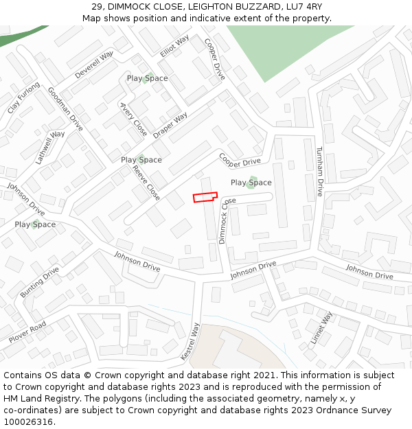 29, DIMMOCK CLOSE, LEIGHTON BUZZARD, LU7 4RY: Location map and indicative extent of plot