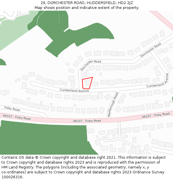 29, DORCHESTER ROAD, HUDDERSFIELD, HD2 2JZ: Location map and indicative extent of plot