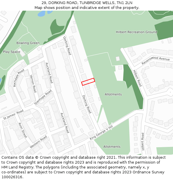 29, DORKING ROAD, TUNBRIDGE WELLS, TN1 2LN: Location map and indicative extent of plot