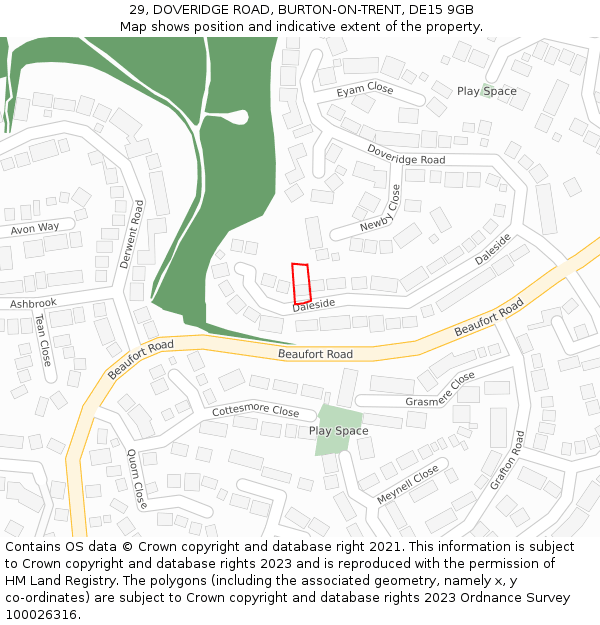 29, DOVERIDGE ROAD, BURTON-ON-TRENT, DE15 9GB: Location map and indicative extent of plot