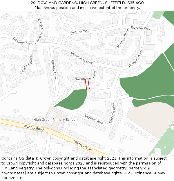 29, DOWLAND GARDENS, HIGH GREEN, SHEFFIELD, S35 4GQ: Location map and indicative extent of plot