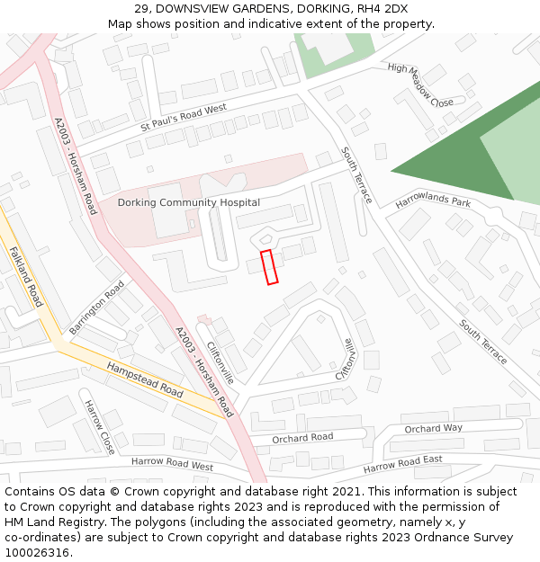 29, DOWNSVIEW GARDENS, DORKING, RH4 2DX: Location map and indicative extent of plot