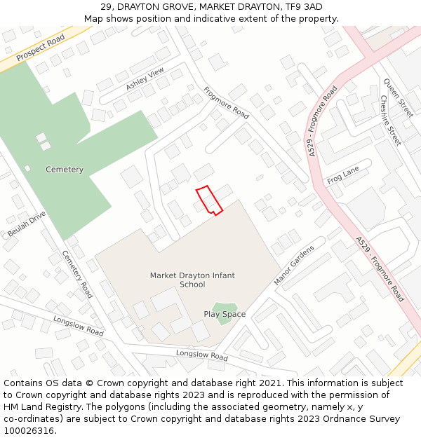 29, DRAYTON GROVE, MARKET DRAYTON, TF9 3AD: Location map and indicative extent of plot