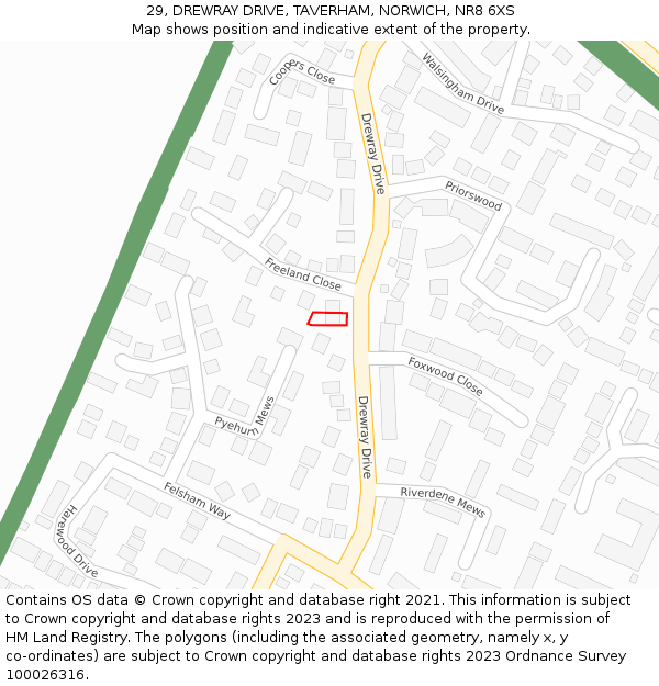 29, DREWRAY DRIVE, TAVERHAM, NORWICH, NR8 6XS: Location map and indicative extent of plot