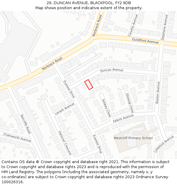29, DUNCAN AVENUE, BLACKPOOL, FY2 9DB: Location map and indicative extent of plot