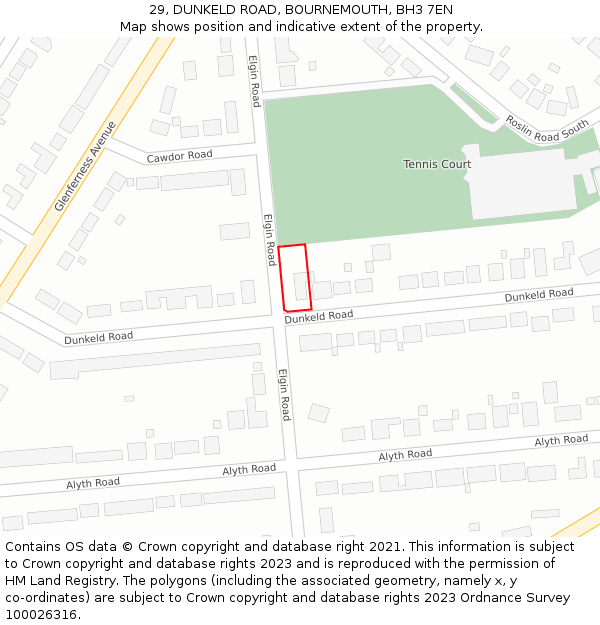 29, DUNKELD ROAD, BOURNEMOUTH, BH3 7EN: Location map and indicative extent of plot