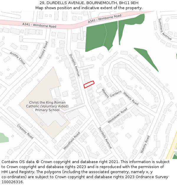 29, DURDELLS AVENUE, BOURNEMOUTH, BH11 9EH: Location map and indicative extent of plot